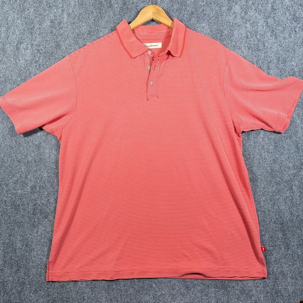 Tommy Bahama Polo Shirt Mens XL Coral Stripe Short Sleeve Casual Outdoor #AB436